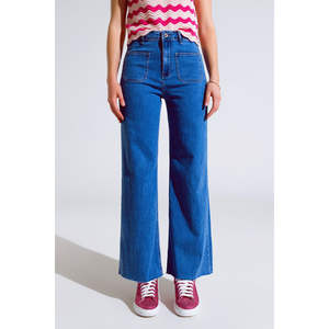 กางเกงยีนส์ทรงตรงสำหรับผู้หญิง ลายดอกไม้ แต่งขาด ดีไซน์เข้ารูป มีกระเป๋าหน้า ระบายอากาศได้ดี สีซีดกลาง ลายดอกไม้ เรียบง่าย - Product Image 1