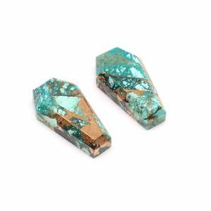 Crisocola de Cuarzo de Cobre Natural de Alta Calidad, 12x22mm, Corte Liso en Forma de Ataúd, Cabujón de Base Plana, para Fabricación de Joyas, Suelto - Product Image 1