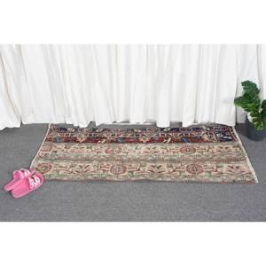 Vintage 1.8 X 4.4ft <b>Red</b> Beige Turkish <b>Wool</b> Eco Friendly Traditional Rug Classic Large Area Rectangle Patchwork Hallway Latex - Product Image 4