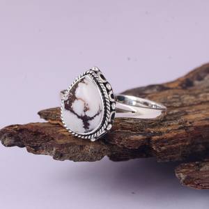 Anillo de Plata de Ley con Turquesa y Jaspe de Caballo Salvaje, Anillo de Diseño Bohemio de Lujo, Joyería de Piedras Preciosas Hecha a Mano para Regalo de Boda - Product Image 6