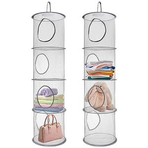 Organisateur de placard suspendu à 4 niveaux, étagère de rangement ronde en métal pliable pour vêtements, serviettes, sacs, à fixer derrière la porte ou au mur - Product Image 1