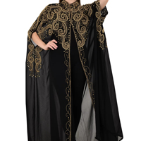 Abayas en Georgette Anti-Plis de Luxe Modeste pour Femmes, Robe Kaftan Brodé Ouvert sur le Devant, Manches Longues, Grande Taille, Décontracté