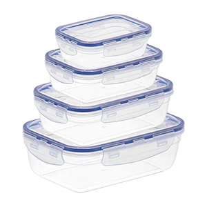 Set trasparente di 4 contenitori rettangolari ermetici per alimenti 500-900-1500-2400ML a prova di perdite BPA Free Blue Clip coperchi di blocco - Product Image 1