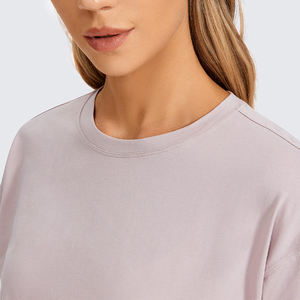 T-shirts courts oversize à épaules tombantes, hauts courts d'été personnalisés pour femmes, respirants, col rond, longueur courte, devant en toile - Product Image 2