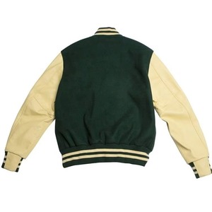 Chaqueta Universitaria Personalizada para Hombre, 100% Lana, Mangas de Cuero, Logotipo Bordado, Estilo Holgado, con Ribete a Rayas, Estilo Béisbol Universitario - Product Image 5