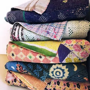 Handmade Vintage Kantha <b>Quilts</b> Organic Cotton Reversible Blanket Bedspread All Sizes Boho Style for Home Hotels Wholesale Lot - Product Image 1