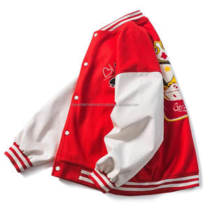 Veste de grande taille en laine brodée de Chenille pour femme, haut personnalisé de haute qualité, couleur rouge - Product Image 3