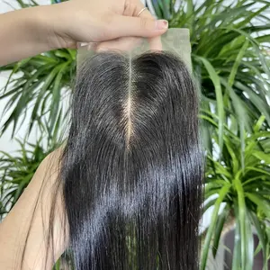 Cierre de encaje HD de la mejor calidad sin borde parte media Color Natural 100% cabello crudo vietnamita nudos pequeños precio al por mayor