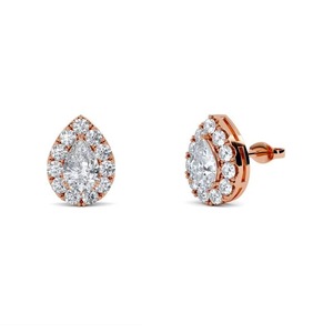 Pendientes de Diamante en Forma de Pera con Halo Simple, Diamante Cultivado en Laboratorio de 1.00 Ct en Platino para Fiesta de Compromiso - Product Image 2