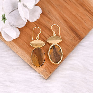 Custom Logo Gold-plated <b>Brass</b> Malinga Jasper Earrings Manufacturer Customized Jewelry High-quality <b>Brass</b> Earrings Bulk Order - Product Image 4