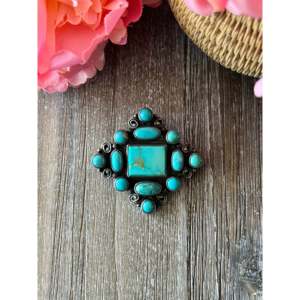Broche Vintage Navajo de Turquesa y Plata de Ley, Elegante Tipo de Broche - Product Image 1