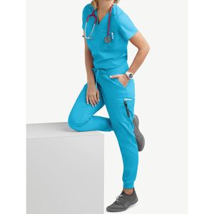Costumes de gommage pour femmes à coutures renforcées taille réglable col en v hôpital laboratoire clinique vente en gros ensembles de gommage en vrac uniformes - Product Image 2