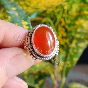 925 Sterling Silver Handmade Boho <b>Statement</b> <b>Ring</b> Natural Carnelian Oval Gemstone Fine Fashion Jewelry Gift for Her - Product Image 4