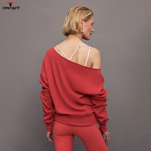 เสื้อสเวตเตอร์ผ้าฝ้ายโพลีเอสเตอร์นุ่มพิเศษสำหรับผู้หญิงเสื้อสเวตเชิ้ตป้องกันรอยยับระบายอากาศสีทึบเปิดไหล่ออกแบบโลโก้ได้ตามต้องการ - Product Image 3