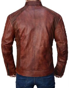 Veste en cuir pour homme, style scooter vintage, respirante et enduite, style sportif, col montant, veste de moto de rue, cuir de vache - Product Image 4