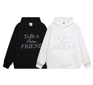 Sweat-shirts en coton lourd personnalisés pour hommes avec strass Nouvelle tendance de vente chaude Sweat-shirts imprimés en relief à motif uni avec strass sur le visage - Product Image 3