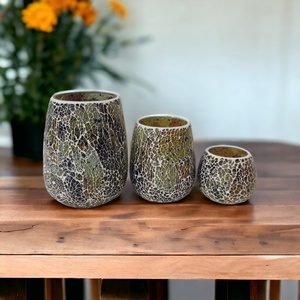 Vasos de vidrio para velas de tonos Beige multicolores hechos a mano de alta calidad, tarros decorativos, mosaico craquelado para el hogar, soporte votivo - Product Image 4
