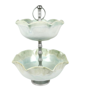 Présentoir à gâteaux unique design moderne fait main élégant 2 niveaux bleu et or Qualité mariage et fête Présentoir à gâteaux - Product Image 2