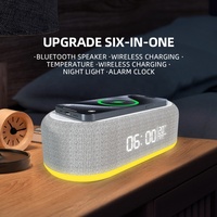 Draagbare Draadloze Opladen Led Nachtlampje Met Wekker Mobiele Telefoon Bedlampje Slaapkamer Muziekverlichting