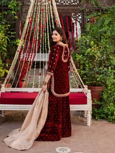 Robe Salwar Kameez pour femmes, de haute qualité, ethnique, moderne, en velours de viscose lourd, broderie, lavable en machine, séchage rapide, hiver - Product Image 5