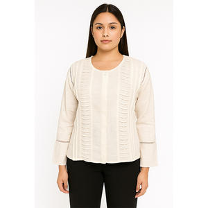 เสื้อเชิ้ตผู้หญิงผ้าฝ้ายแผงจีบ - Product Image 1