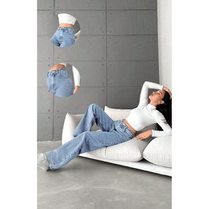 JEANS À JAMBES LARGES Luxe Bleu Glacé Plaqué Denim Extensible Tissu Écologique Durable Taille Haute Tailles 26-40 OSCA INTERNATIONAL - Product Image 6