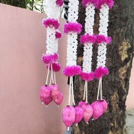 พวงมาลัยดอกบัวดีไซน์เนอร์แบบใหม่ และพวงมาลัยดอกมะลีอินเดียสีขาว สำหรับตกแต่งบ้านและงานแต่งงาน  ช่วงเทศกาลพวงมาลัยดอกบัว - Product Image 6