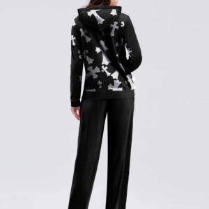 Ensembles pour femmes, ensembles de survêtements à capuche avec fermeture éclair, motif uni, velours polaire, vêtements de sport, survêtement 2 pièces, 100% coton - Product Image 4