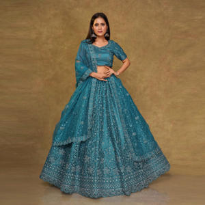 Opulent Net Lehenga Choli Highlighting Fine Surface Embroidery, Fluid Volume Silhouette, Ornamental Hem <b>Detail</b> - Product Image 2