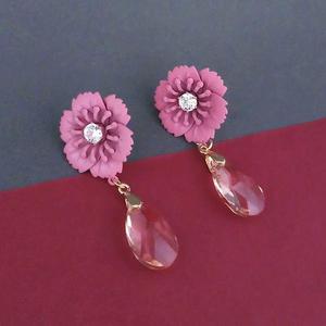 Urthn <b>Fine</b> <b>Hoop</b> <b>Earrings</b> Pink Floral Gold Plated Dangler 1315711D - Product Image 1