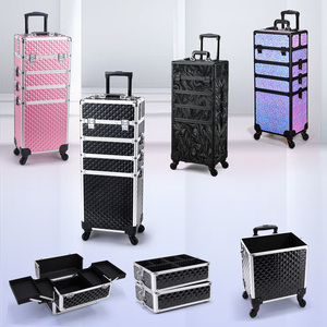 4 In 1 Rolling Makeup Case Professional Cosmetic Storage Organizer with Wheels Travel Makeup <b>Trolley</b> Large Salon Barber <b>Suitcase</b> - Product Image 1