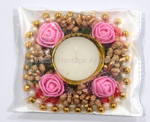 เชิงเทียนโลหะแบบแฮนด์เมดสไตล์อินเดียดั้งเดิมมีมุกดีไซน์พื้นเมืองในร่มกลางแจ้งสำนักงานเทศกาลดิวาลีงานแต่งงาน - Product Image 4