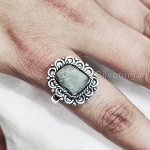 Joyería de piedra en bruto, anillo para mujer, aguamarina Natural, piedra preciosa cruda, piedra natal de marzo, anillo bohemio, joyería, anillo de Plata de Ley 925 - Product Image 2