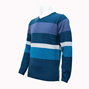 Pull-over à manches longues à rayures pour hommes, pull-over en coton respirant, col en V à séchage rapide, toutes les tailles pour l'hiver - Product Image 3