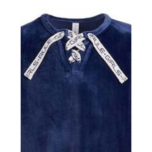 Felpa Invernale Ideology per Ragazze, Blu Scuro in Velluto con Lacci e Cappuccio, Taglia Media, Motivo Tinta Unita e Logo in Tessuto - Product Image 2