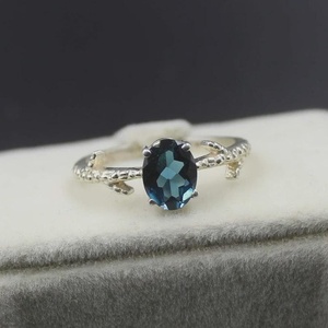 London Blue Topaz Ring Oval Gemstone Sterling Silver Jewelry Handmade Elegant <b>Gift</b> For Women Boho Design - Product Image 2