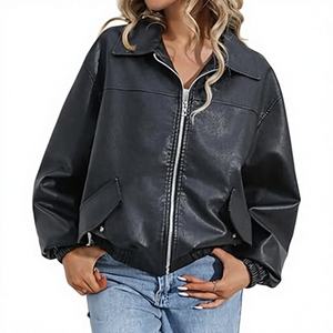 Blouson bomber en similicuir pour femme, style streetwear – Design brodé, vêtement d'hiver - Product Image 1