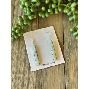Navajo Made Sterling <b>Silver</b> Dangle <b>Earrings</b> with <b>Man</b> Made Opal Pearl & Diamond Accents-Ethnic Geometric Drop <b>Earrings</b> <b>for</b> Party - Product Image 4