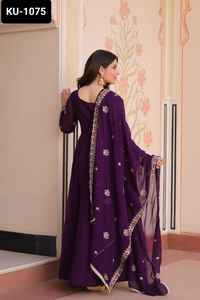 Le nouveau mariage de créateur et le festival indien pakistanais portent des collections de robes en fausse Georgette Anarkali à manches longues à bas prix - Product Image 3