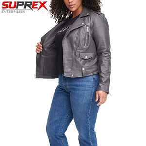 Chaqueta de Motociclista de Cuero Sintético para Mujer, Talla Grande, con Cierre y Bolsillos, Elegante, Cómoda, Corte Favorecedor, Mangas Desmontables - Product Image 5