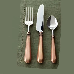 Ensemble de 5 couverts en acier inoxydable plaqué argent fini lave-vaisselle couverts utilisés dans la cuisine salle à manger café maison poignées noires - Product Image 4