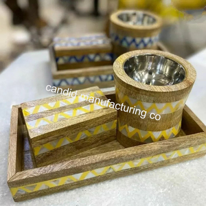 Caja Mubkhar con incrustaciones de hueso de madera especial con juego de bandejas Quemador Bakhoor Madkhan con bandeja para servir - Product Image 3