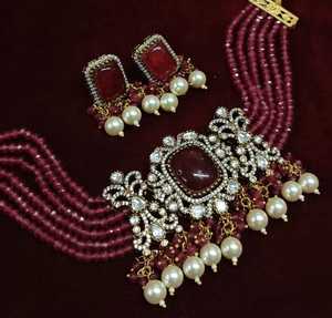 À la mode Antique plaqué or Polki Kundan tour de cou ensemble boucles d'oreilles élégant bijoux en laiton pour fête anniversaire de mariage - Product Image 2