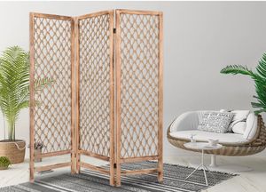 Divisorio per Stanza <span class=keywords><strong>in</strong></span> <span class=keywords><strong>Legno</strong></span> Massello su Misura a 3 Pannelli Stile Art Déco, Paravento Pieghevole Fatto a Mano con Corda di Juta, Squisito per Ingresso Matrimonio - Product Image 4