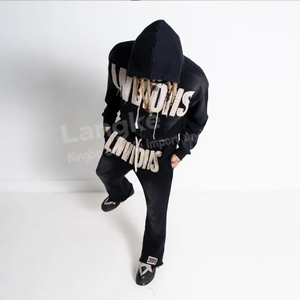 Ensemble de survêtement pour homme en coton 100% de haute qualité, avec logo personnalisé OEM, sweat à capuche zippé et pantalon surdimensionné, lavage à l'acide, respirant - Product Image 3