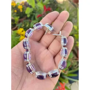 สร้อยข้อมือแฟชั่นอเมทิสต์รูปไข่สีเงิน925 - Product Image 4