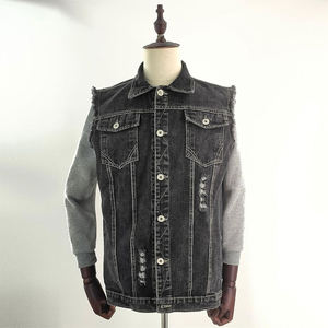 Chaleco vaquero clásico ajustado de talla grande algodón hecho con botón cierre a presión cuello vuelto estilo rasgado chaleco vaquero para hombre - Product Image 3