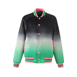 Blouson bomber en satin noir ombré avec lettrage brodé de sororité/fraternité grecque - Product Image 1
