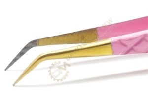 Pinzas de extensión de pestañas de agarre fuerte duraderas de fibra puntiaguda de aislamiento rosa de 45 grados personalizadas de etiqueta privada de acero inoxidable - Product Image 3