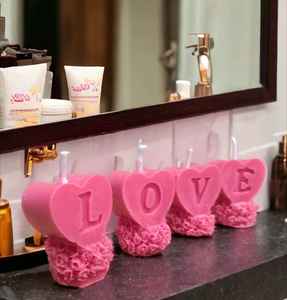Scented for Valentine's Day Wedding Party <b>Candle</b> Set 4 Pink Heart-Shaped <b>Soy</b> Wax <b>Candles</b> Eco-Friendly Luxury Home Decor Gifting - Product Image 1